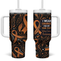 Personalized I Wear Orange Kidney Cancer Awareness Tumbler With Handle Feathered Ribbon Silhouette Illustration