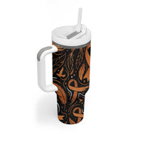 Personalized I Wear Orange Kidney Cancer Awareness Tumbler With Handle Feathered Ribbon Silhouette Illustration