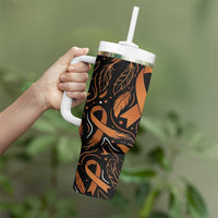 Personalized I Wear Orange Kidney Cancer Awareness Tumbler With Handle Feathered Ribbon Silhouette Illustration