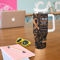 Personalized I Wear Orange Kidney Cancer Awareness Tumbler With Handle Feathered Ribbon Silhouette Illustration