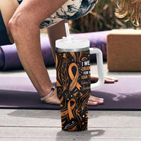 Personalized I Wear Orange Kidney Cancer Awareness Tumbler With Handle Feathered Ribbon Silhouette Illustration