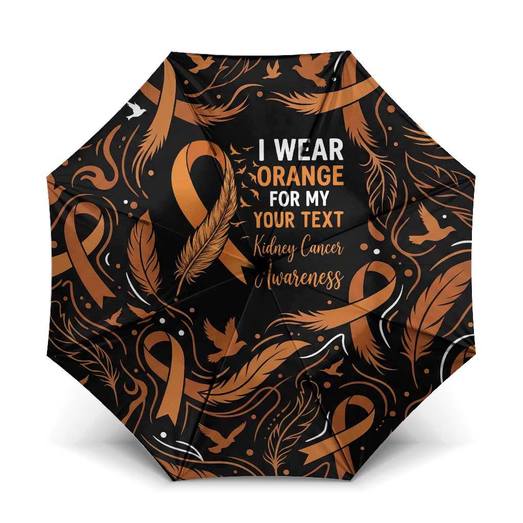 Personalized I Wear Orange Kidney Cancer Awareness Umbrella Feathered Ribbon Silhouette Illustration