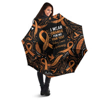 Personalized I Wear Orange Kidney Cancer Awareness Umbrella Feathered Ribbon Silhouette Illustration