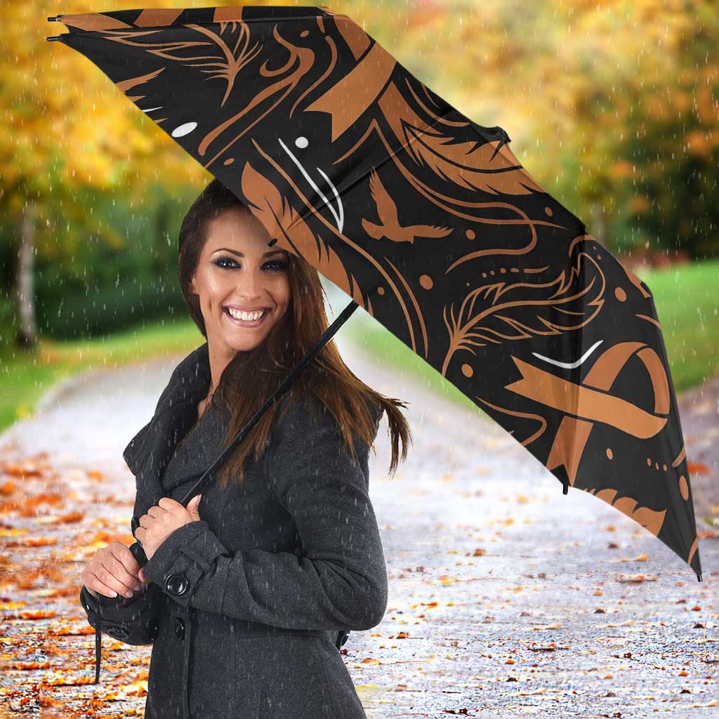 Personalized I Wear Orange Kidney Cancer Awareness Umbrella Feathered Ribbon Silhouette Illustration
