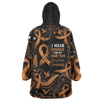 Personalized I Wear Orange Kidney Cancer Awareness Wearable Blanket Hoodie Feathered Ribbon Silhouette Illustration