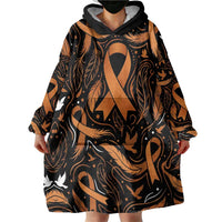 Personalized I Wear Orange Kidney Cancer Awareness Wearable Blanket Hoodie Feathered Ribbon Silhouette Illustration