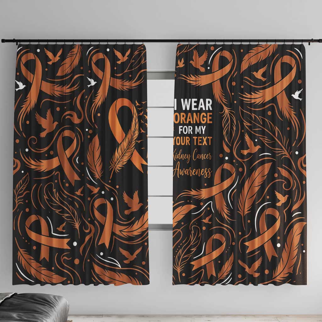 Personalized I Wear Orange Kidney Cancer Awareness Window Curtain Feathered Ribbon Silhouette Illustration