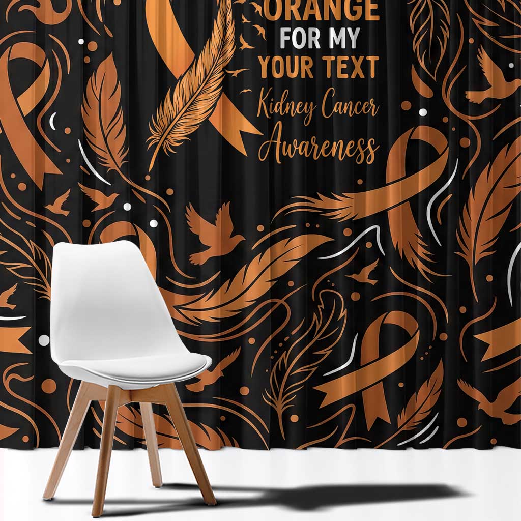 Personalized I Wear Orange Kidney Cancer Awareness Window Curtain Feathered Ribbon Silhouette Illustration