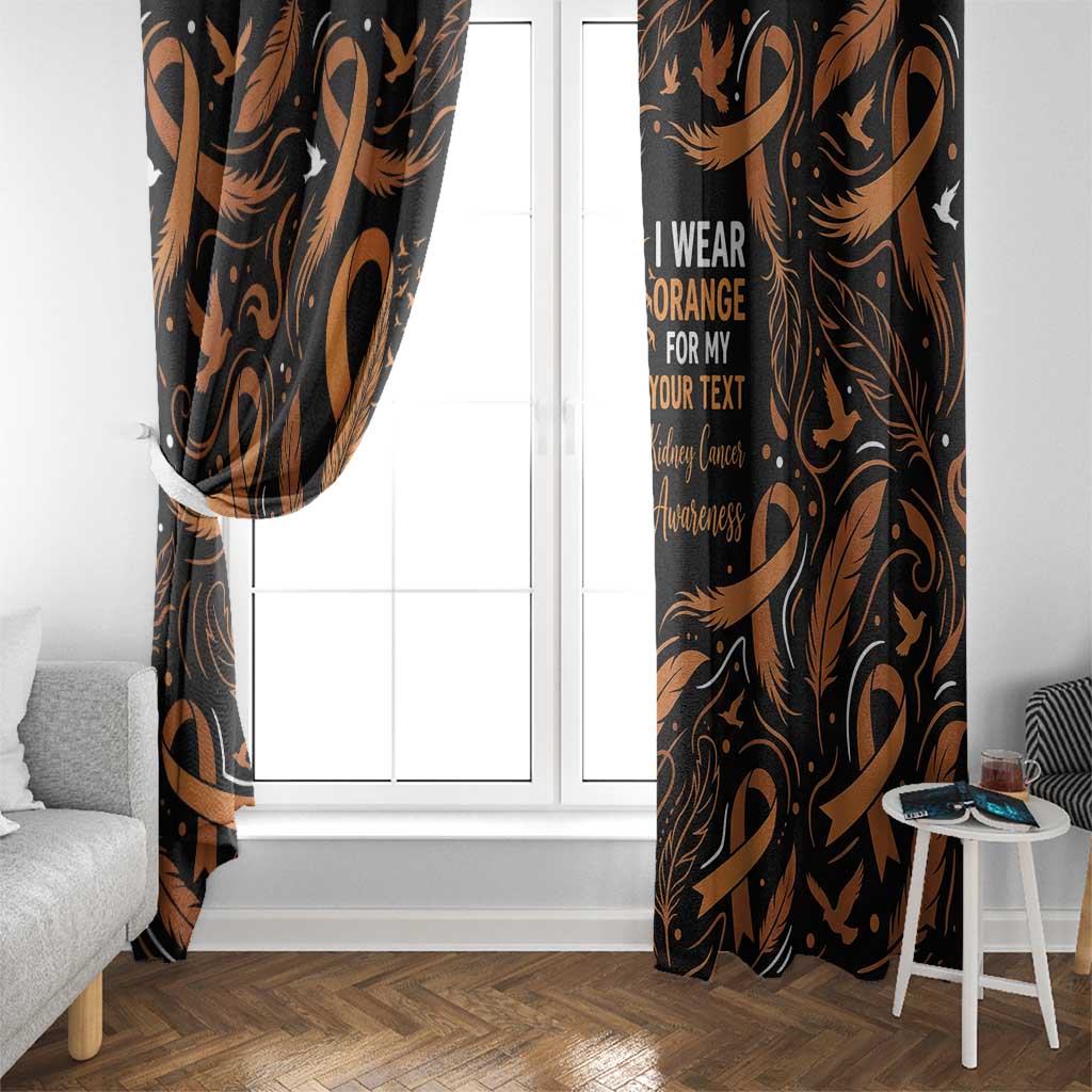 Personalized I Wear Orange Kidney Cancer Awareness Window Curtain Feathered Ribbon Silhouette Illustration