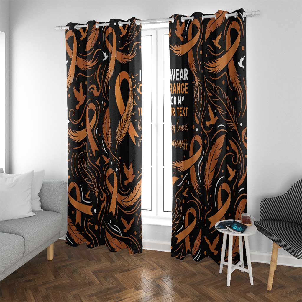 Personalized I Wear Orange Kidney Cancer Awareness Window Curtain Feathered Ribbon Silhouette Illustration