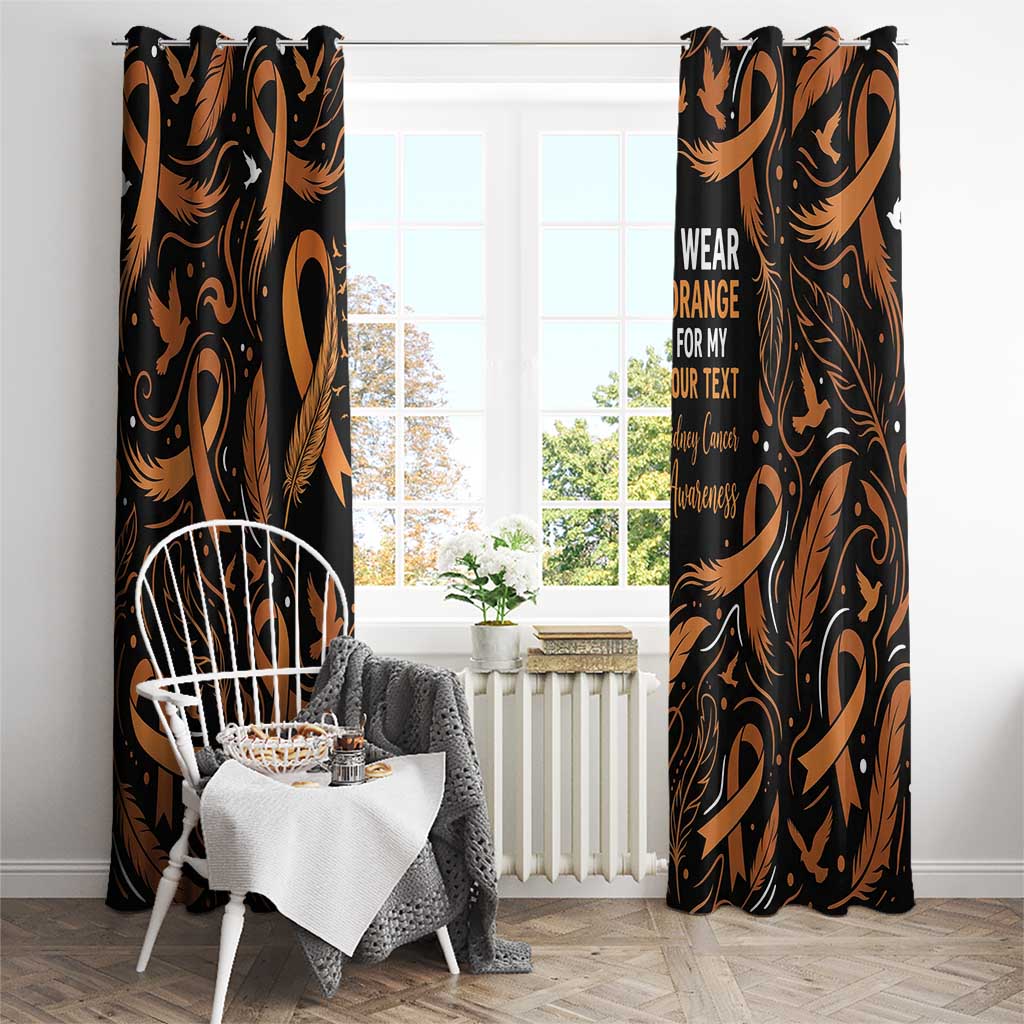 Personalized I Wear Orange Kidney Cancer Awareness Window Curtain Feathered Ribbon Silhouette Illustration