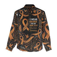 Personalized I Wear Orange Kidney Cancer Awareness Women Casual Shirt Feathered Ribbon Silhouette Illustration
