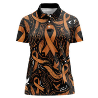 Personalized I Wear Orange Kidney Cancer Awareness Women Polo Shirt Feathered Ribbon Silhouette Illustration