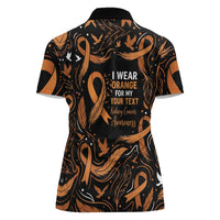 Personalized I Wear Orange Kidney Cancer Awareness Women Polo Shirt Feathered Ribbon Silhouette Illustration