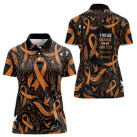 Personalized I Wear Orange Kidney Cancer Awareness Women Polo Shirt Feathered Ribbon Silhouette Illustration