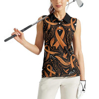 Personalized I Wear Orange Kidney Cancer Awareness Women Sleeveless Polo Shirt Feathered Ribbon Silhouette Illustration