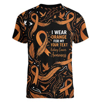 Personalized I Wear Orange Kidney Cancer Awareness Women V-Neck T-Shirt Feathered Ribbon Silhouette Illustration