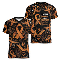 Personalized I Wear Orange Kidney Cancer Awareness Women V-Neck T-Shirt Feathered Ribbon Silhouette Illustration