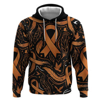 Personalized I Wear Orange Kidney Cancer Awareness Zip Hoodie Feathered Ribbon Silhouette Illustration
