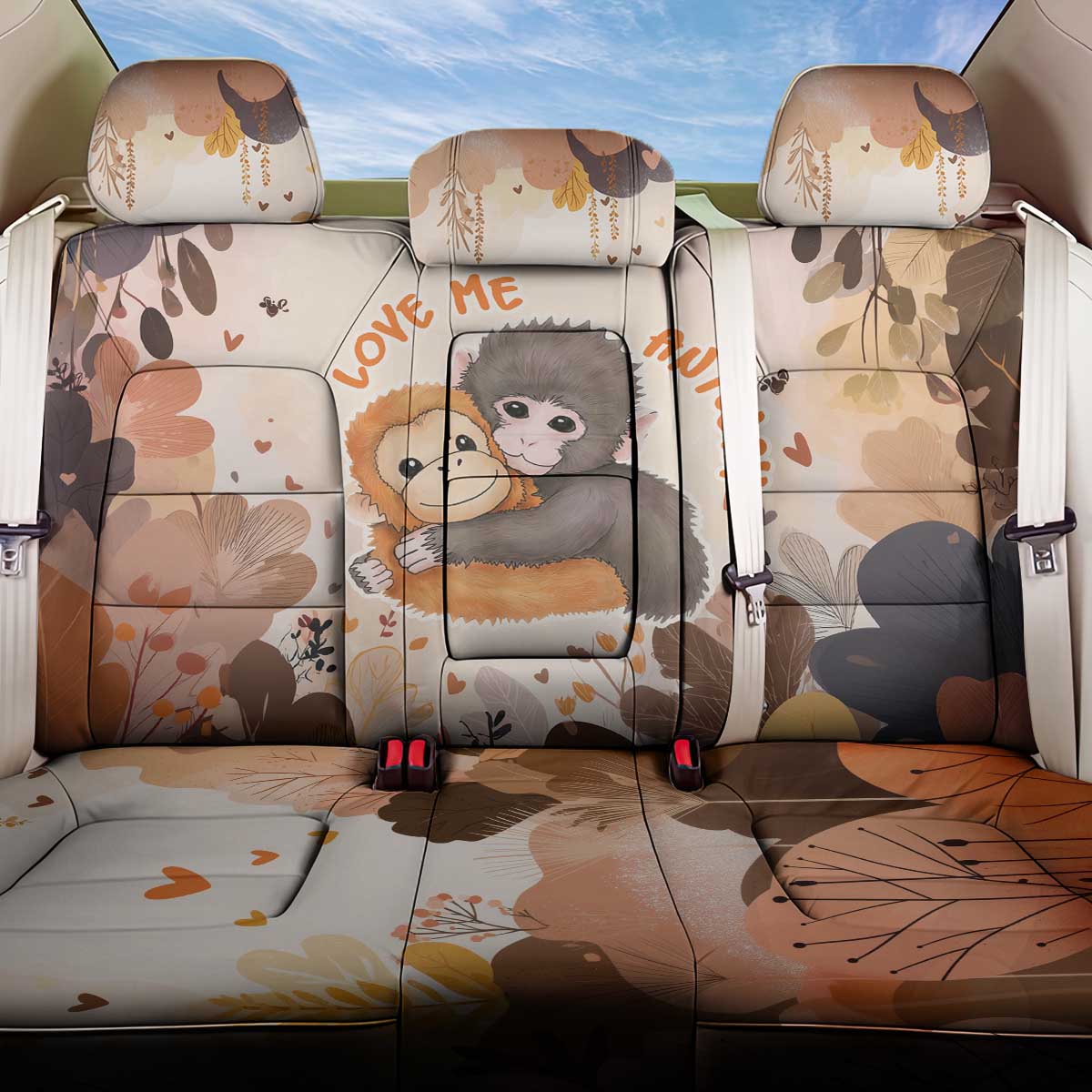 Punch The Monkey Back Car Seat Cover Love Me Anyway Baby Monkeys Cute Plush Hugging