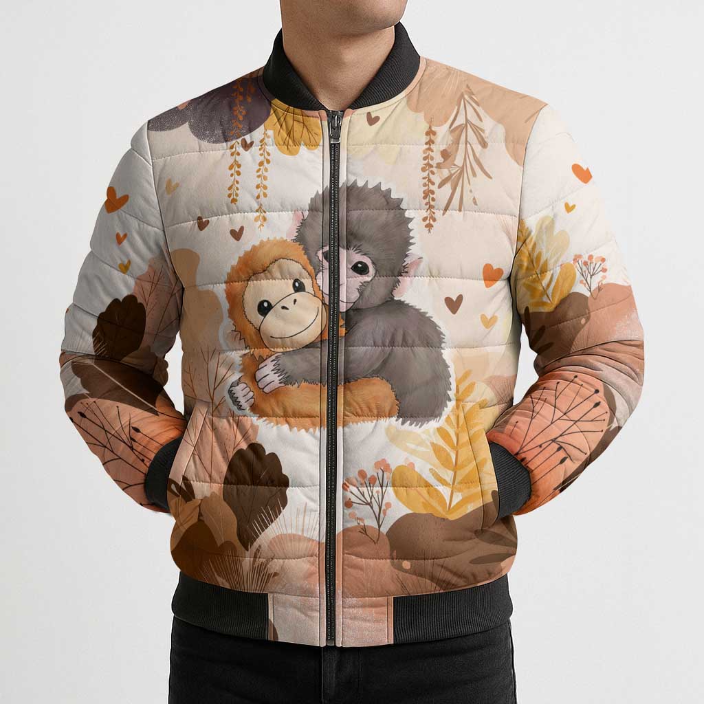 Punch The Monkey Bomber Puffer Jacket Love Me Anyway Baby Monkeys Cute Plush Hugging