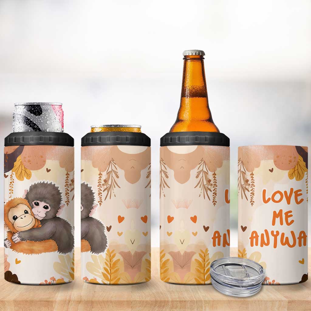 Punch The Monkey 4 in 1 Can Cooler Tumbler Love Me Anyway Baby Monkeys Cute Plush Hugging