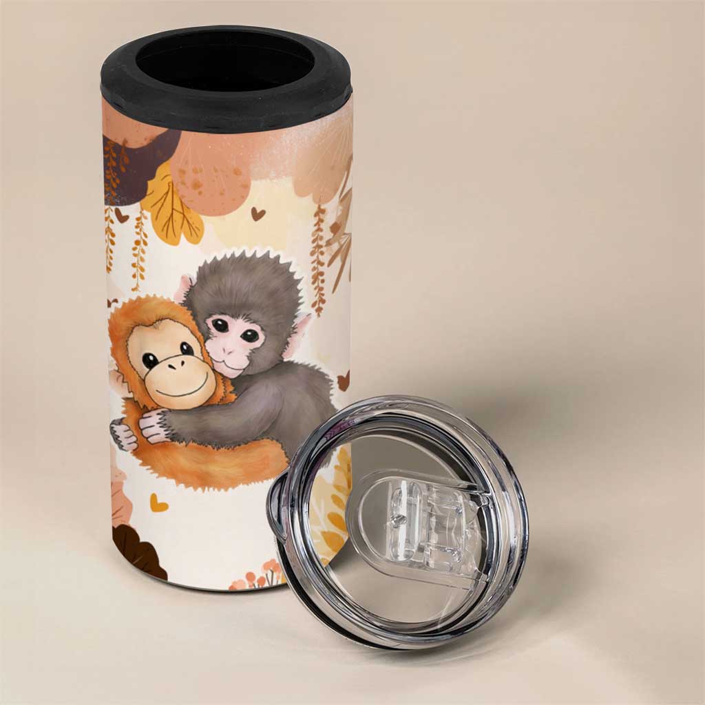 Punch The Monkey 4 in 1 Can Cooler Tumbler Love Me Anyway Baby Monkeys Cute Plush Hugging