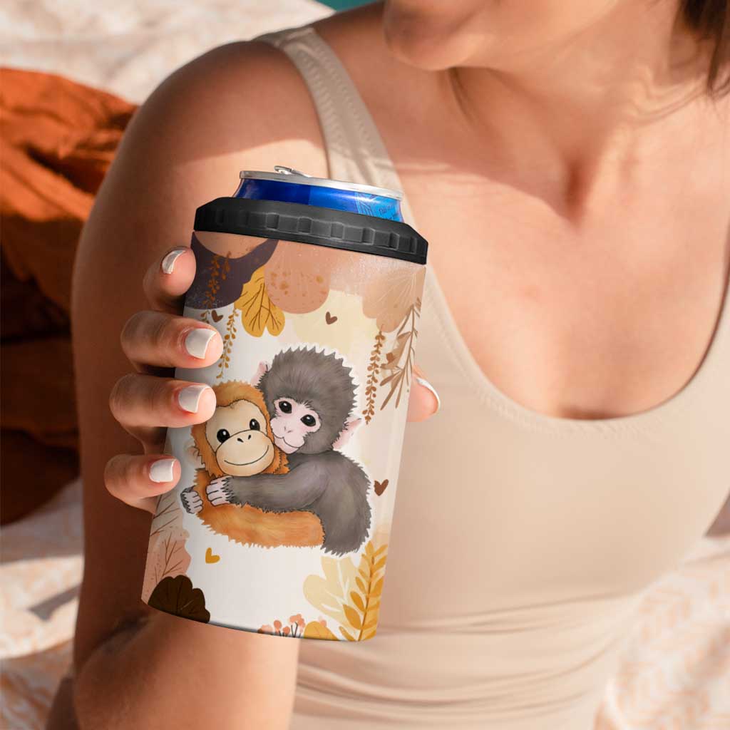 Punch The Monkey 4 in 1 Can Cooler Tumbler Love Me Anyway Baby Monkeys Cute Plush Hugging