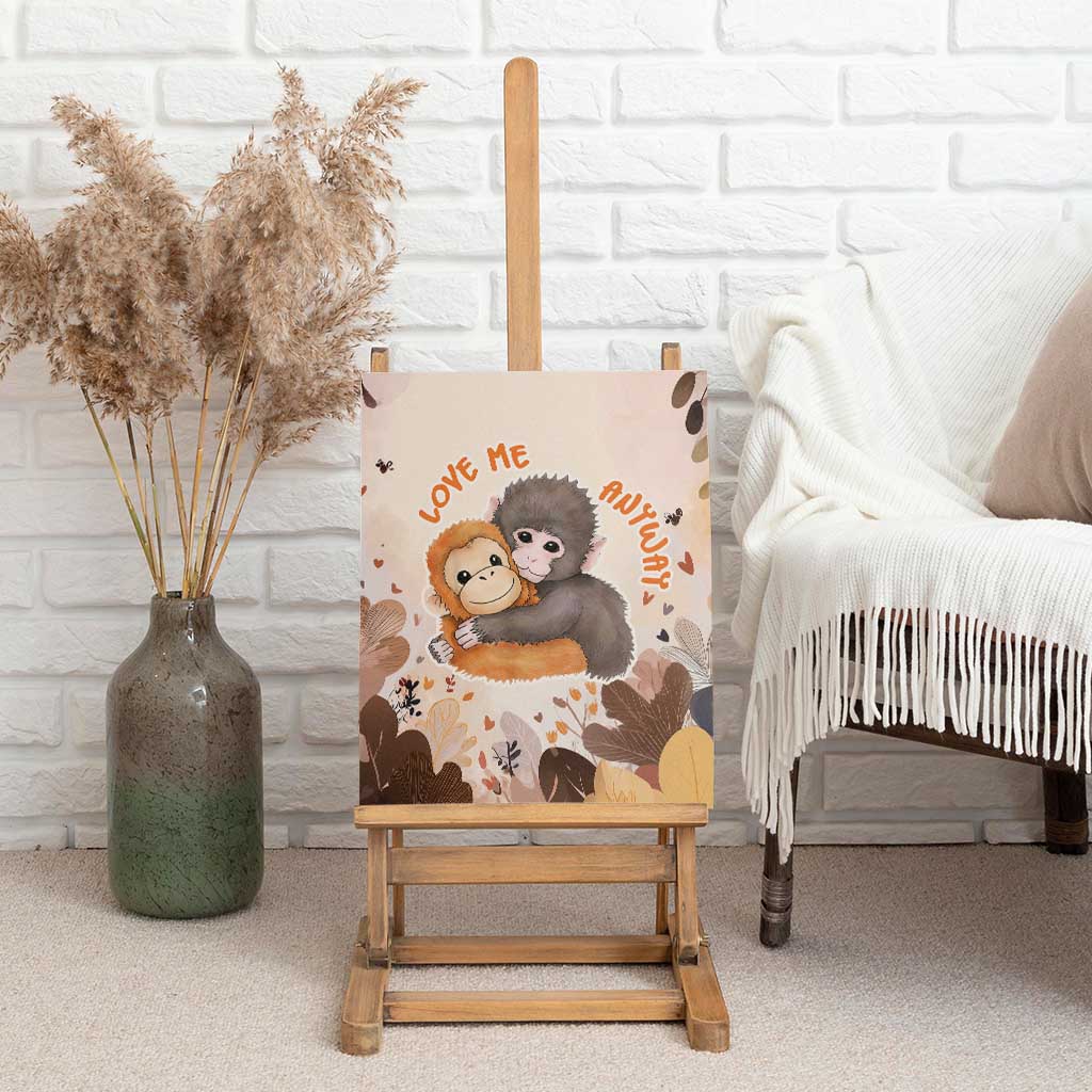 Punch The Monkey Canvas Wall Art Love Me Anyway Baby Monkeys Cute Plush Hugging