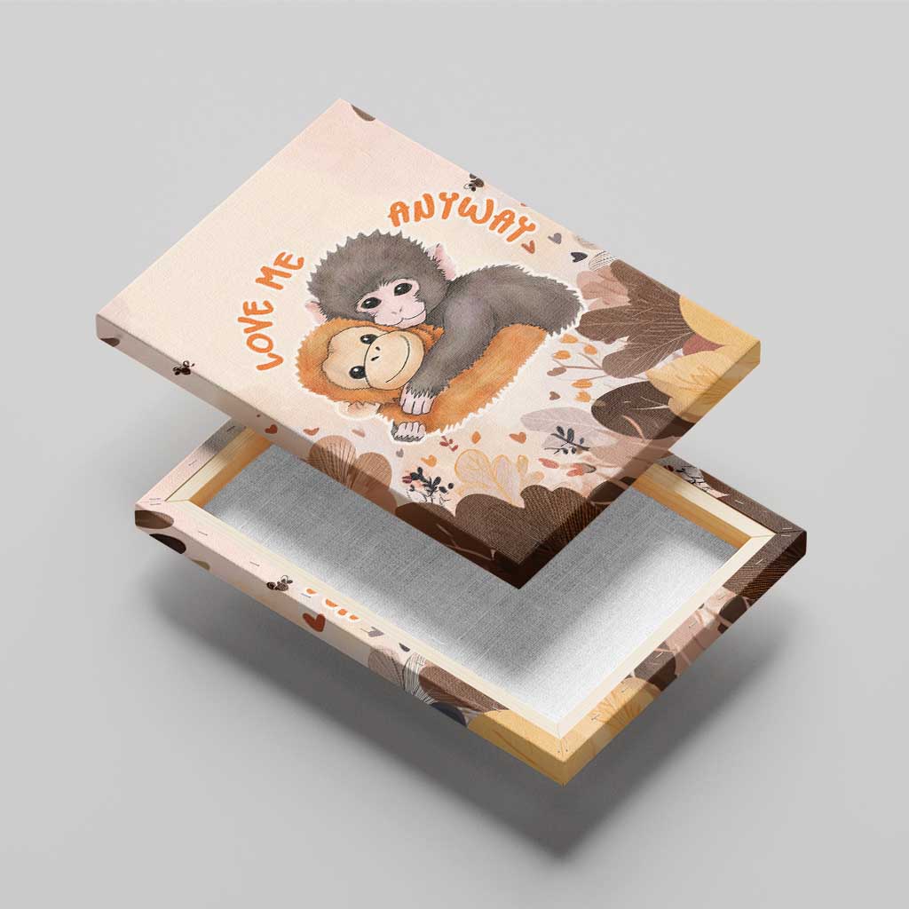Punch The Monkey Canvas Wall Art Love Me Anyway Baby Monkeys Cute Plush Hugging