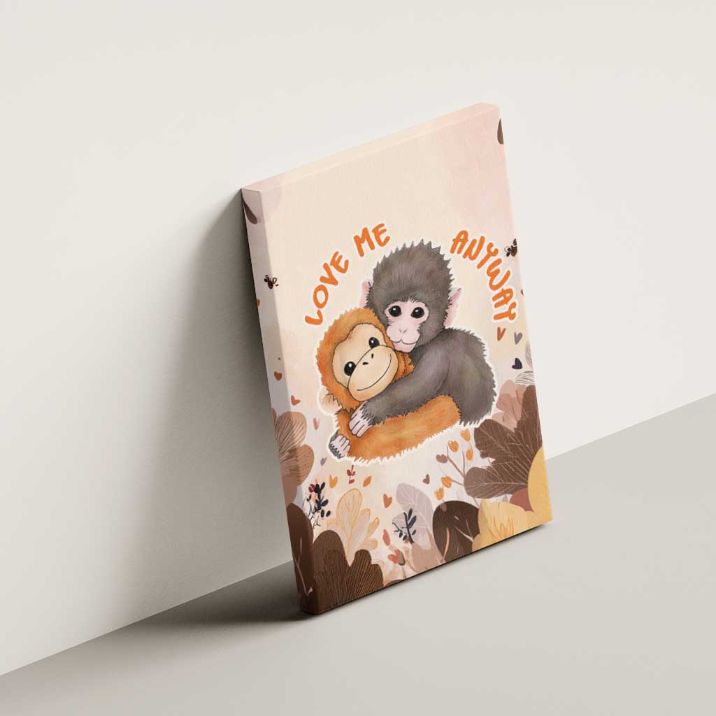 Punch The Monkey Canvas Wall Art Love Me Anyway Baby Monkeys Cute Plush Hugging