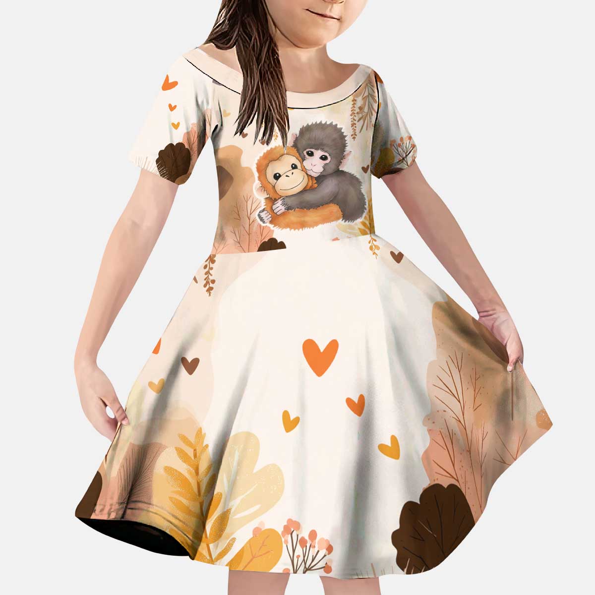 Punch The Monkey Kid Short Sleeve Dress Love Me Anyway Baby Monkeys Cute Plush Hugging