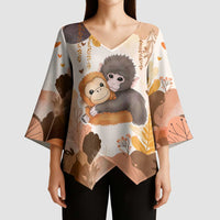 Punch The Monkey Kimono Sleeve Blouse Love Me Anyway Baby Monkeys Cute Plush Hugging