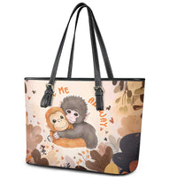 Punch The Monkey Leather Tote Bag Love Me Anyway Baby Monkeys Cute Plush Hugging