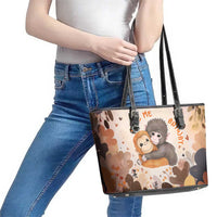 Punch The Monkey Leather Tote Bag Love Me Anyway Baby Monkeys Cute Plush Hugging