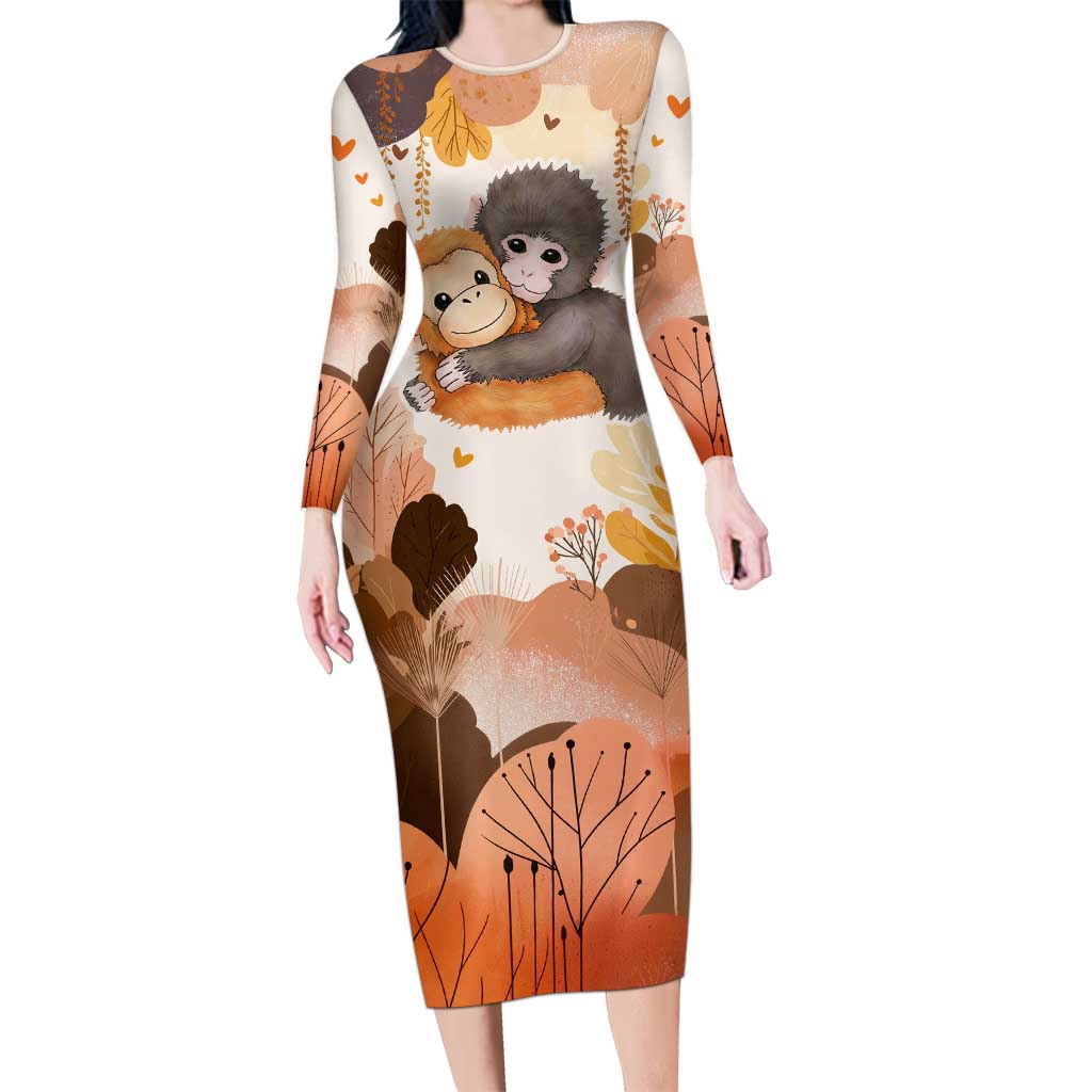 Punch The Monkey Long Sleeve Bodycon Dress Love Me Anyway Baby Monkeys Cute Plush Hugging