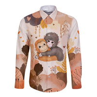 Punch The Monkey Long Sleeve Button Shirt Love Me Anyway Baby Monkeys Cute Plush Hugging