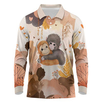 Punch The Monkey Long Sleeve Polo Shirt Love Me Anyway Baby Monkeys Cute Plush Hugging