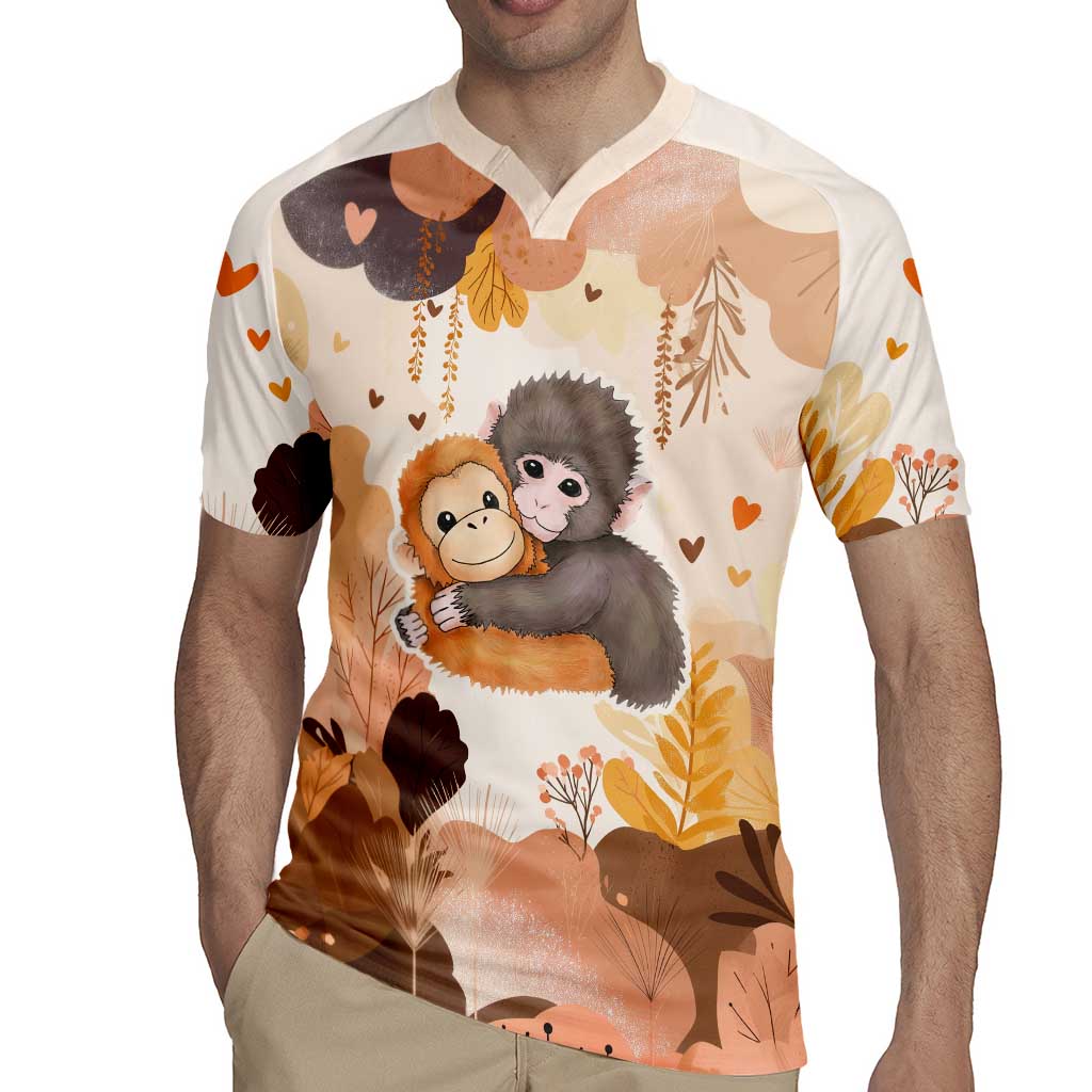 Punch The Monkey Rugby Jersey Love Me Anyway Baby Monkeys Cute Plush Hugging