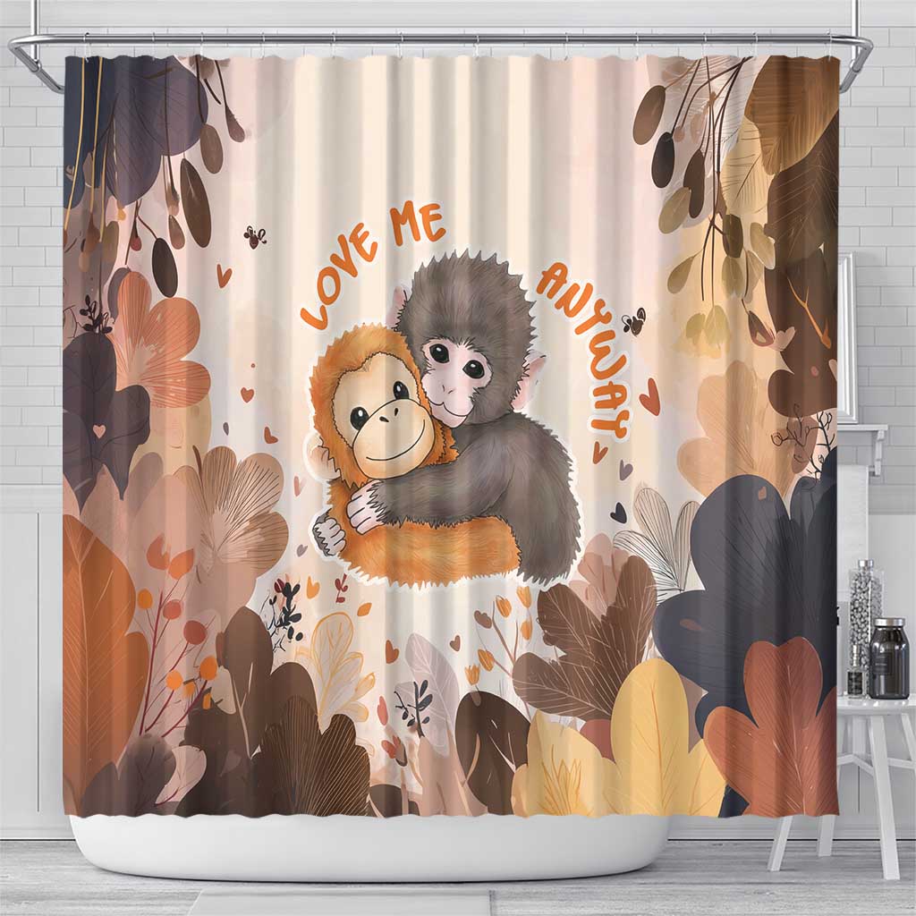 Punch The Monkey Shower Curtain Love Me Anyway Baby Monkeys Cute Plush Hugging