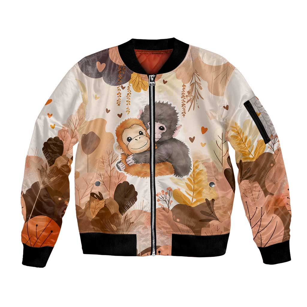 Punch The Monkey Sleeve Zip Bomber Jacket Love Me Anyway Baby Monkeys Cute Plush Hugging
