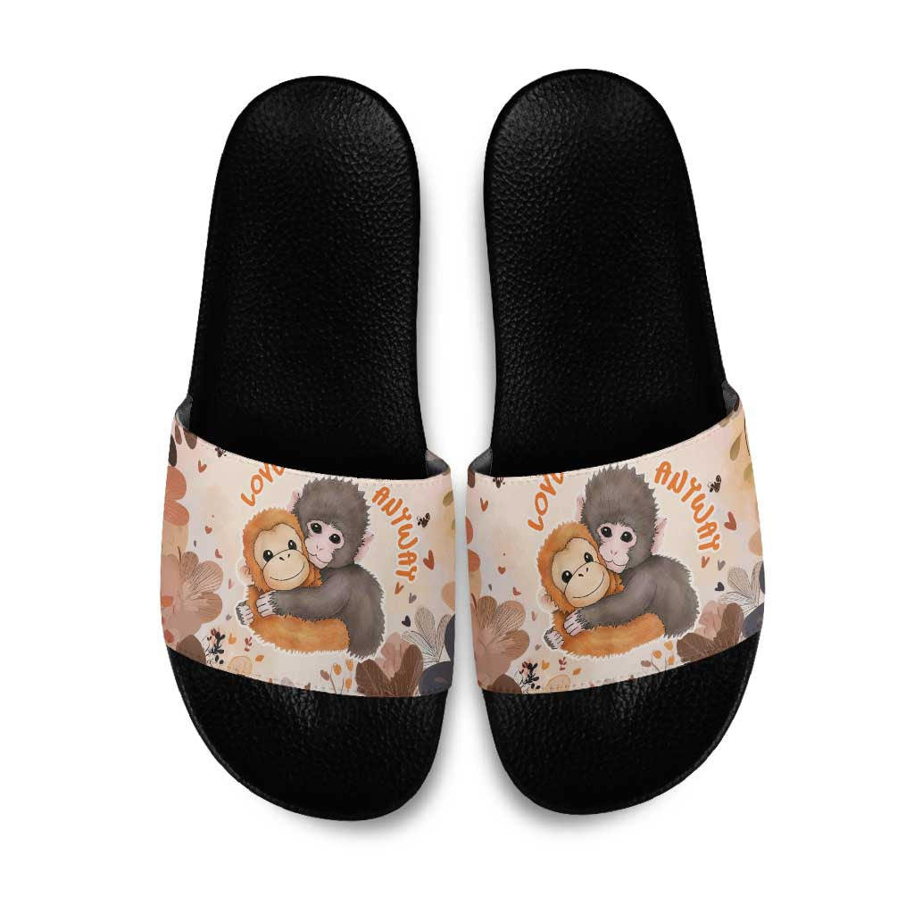 Punch The Monkey Slide Sandals Love Me Anyway Baby Monkeys Cute Plush Hugging