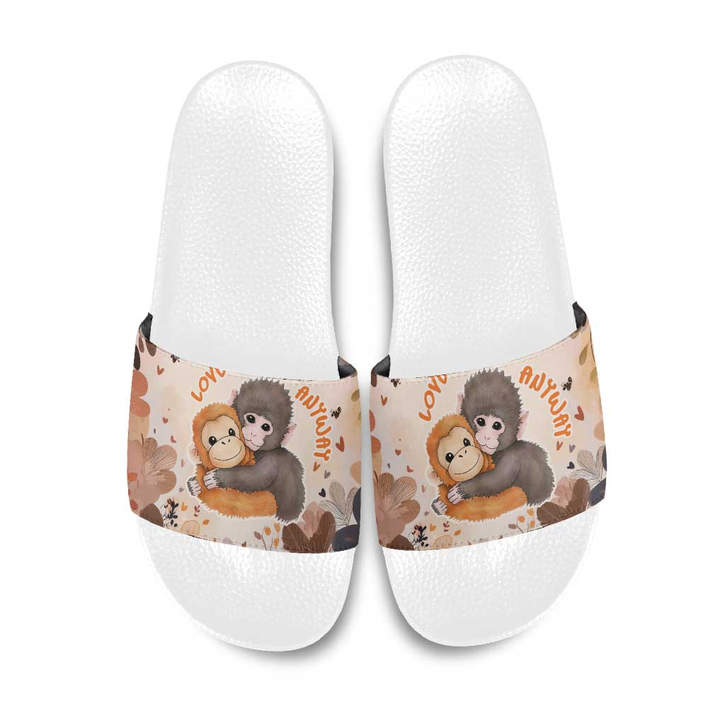 Punch The Monkey Slide Sandals Love Me Anyway Baby Monkeys Cute Plush Hugging