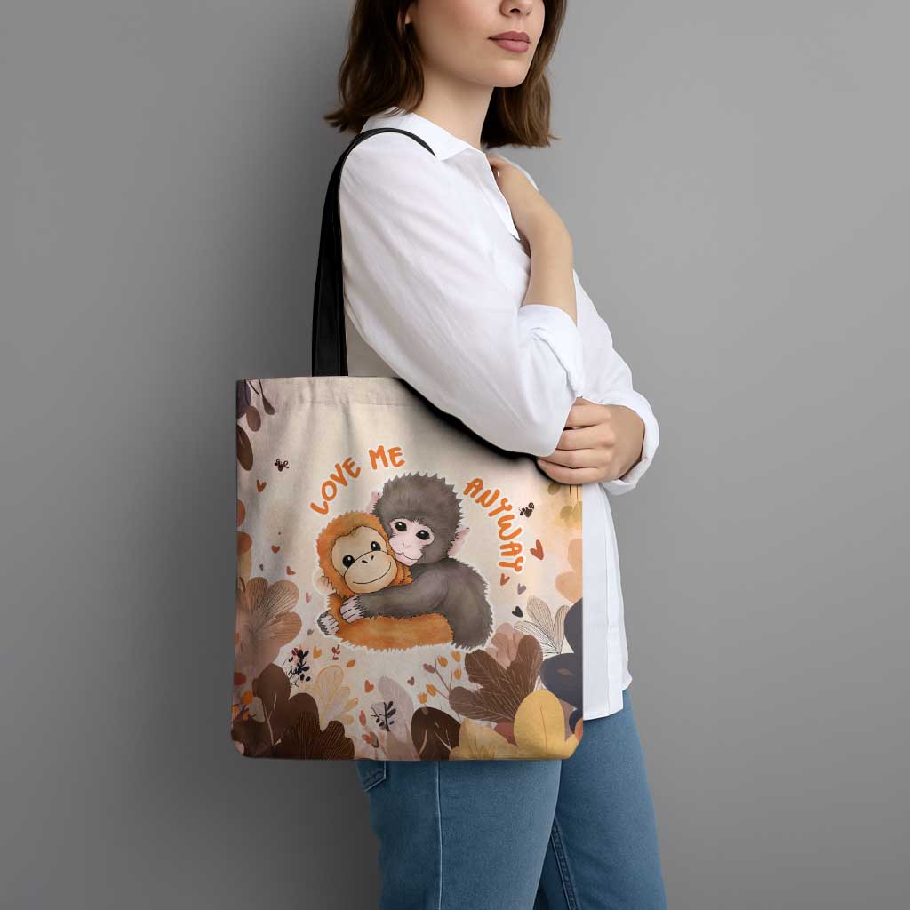 Punch The Monkey Tote Bag Love Me Anyway Baby Monkeys Cute Plush Hugging