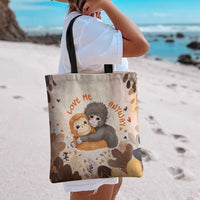 Punch The Monkey Tote Bag Love Me Anyway Baby Monkeys Cute Plush Hugging