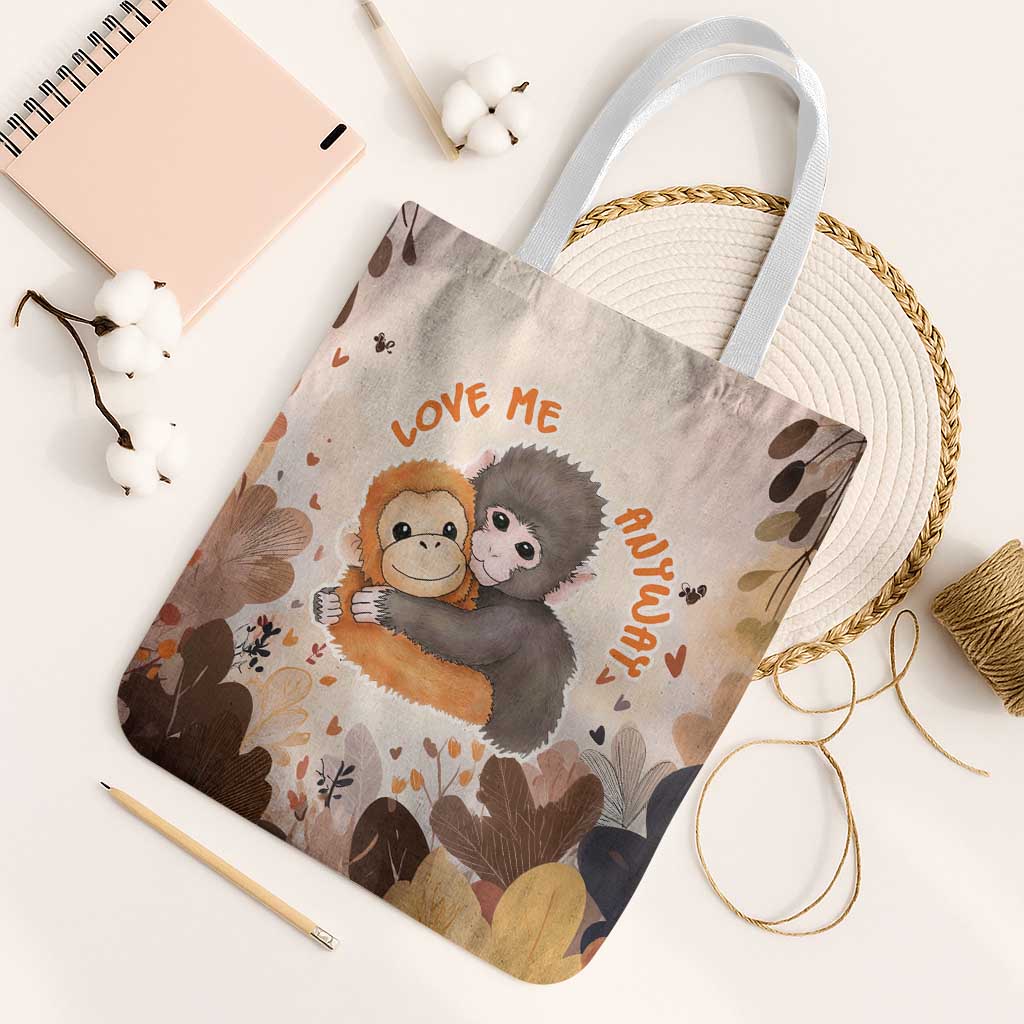 Punch The Monkey Tote Bag Love Me Anyway Baby Monkeys Cute Plush Hugging
