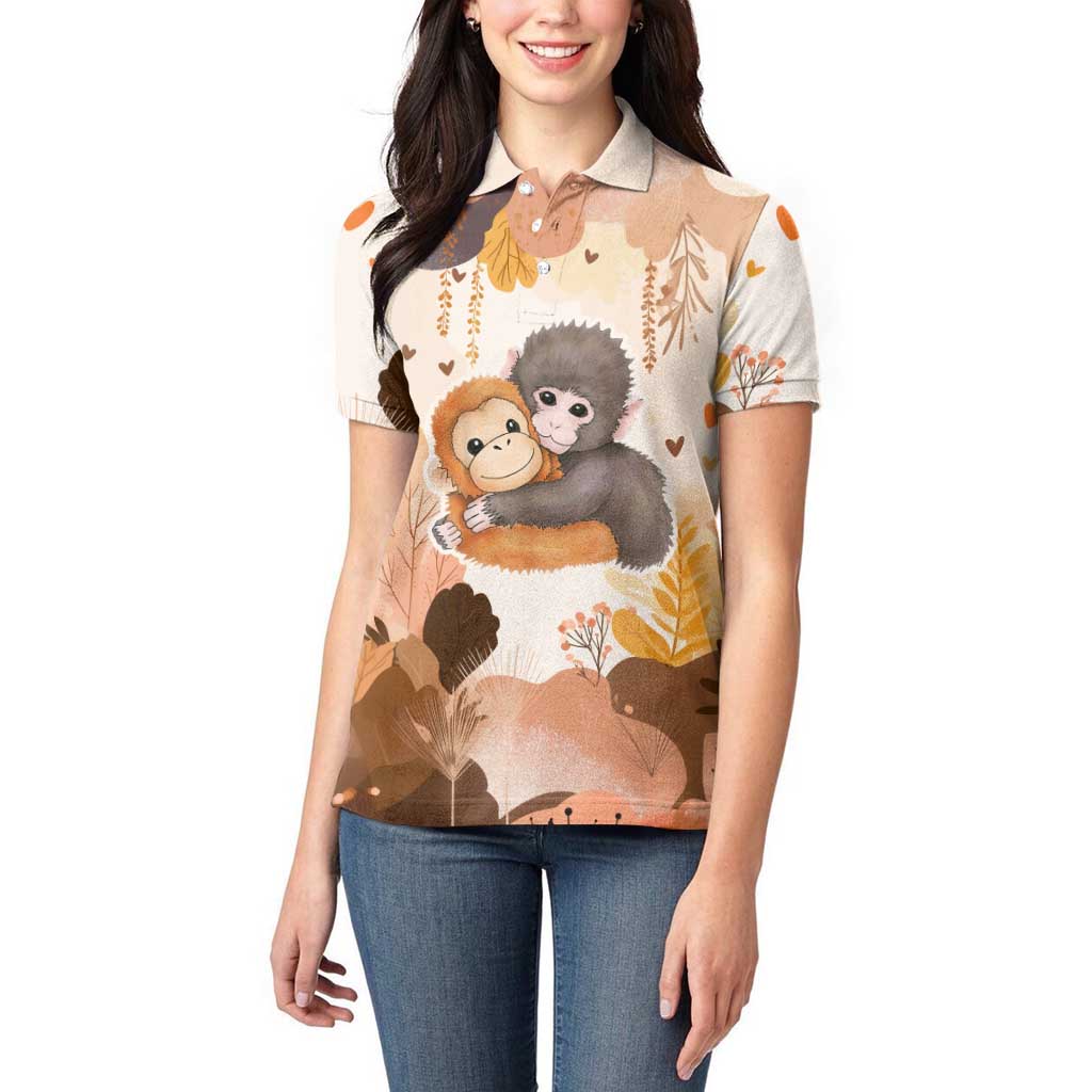 Punch The Monkey Women Polo Shirt Love Me Anyway Baby Monkeys Cute Plush Hugging