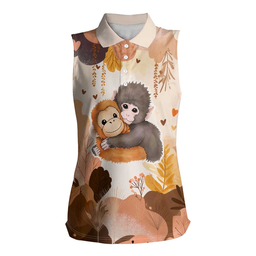 Punch The Monkey Women Sleeveless Polo Shirt Love Me Anyway Baby Monkeys Cute Plush Hugging