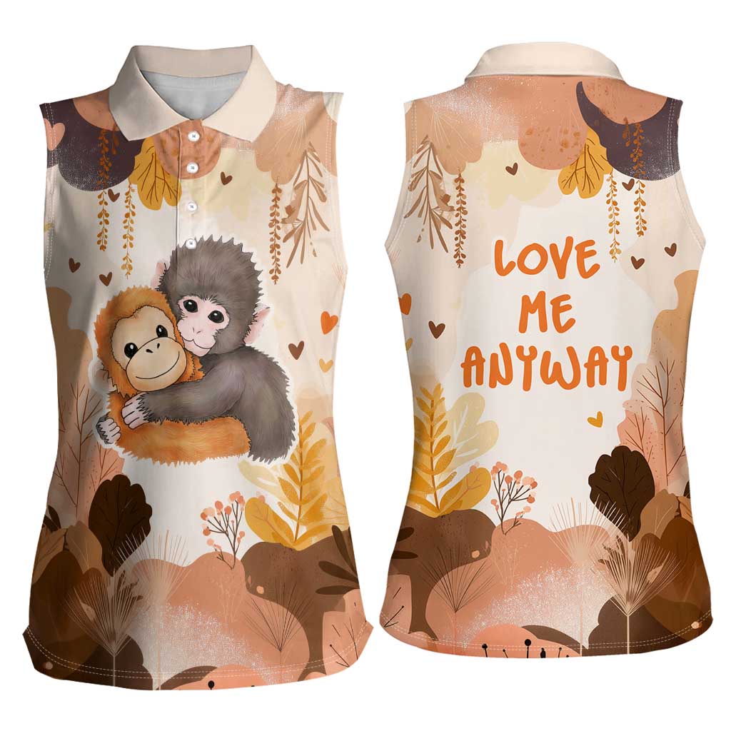 Punch The Monkey Women Sleeveless Polo Shirt Love Me Anyway Baby Monkeys Cute Plush Hugging