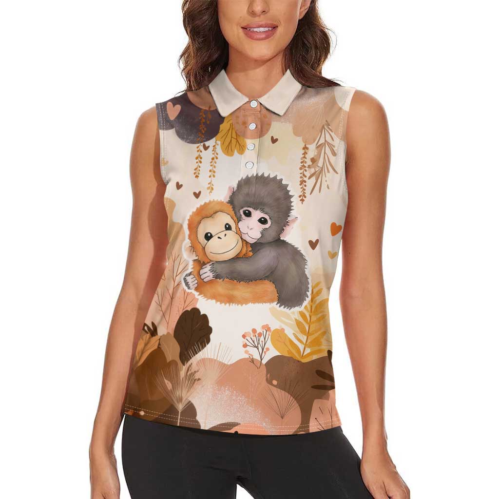 Punch The Monkey Women Sleeveless Polo Shirt Love Me Anyway Baby Monkeys Cute Plush Hugging
